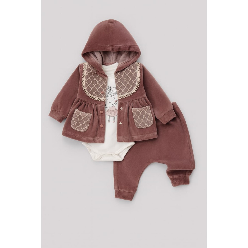 Βρεφικό Σετ Βελουτέ Για Κορίτσι 0-12 Μηνών Μωβ 