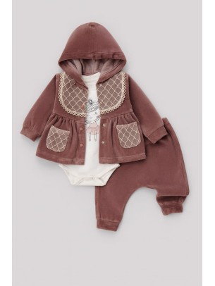 Βρεφικό Σετ Βελουτέ Για Κορίτσι 0-12 Μηνών Μωβ 