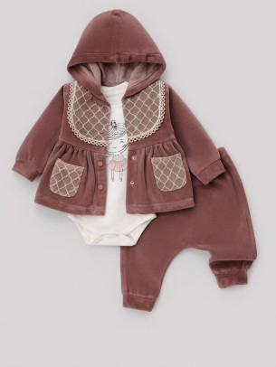 Βρεφικό Σετ Βελουτέ Για Κορίτσι 0-12 Μηνών Μωβ 