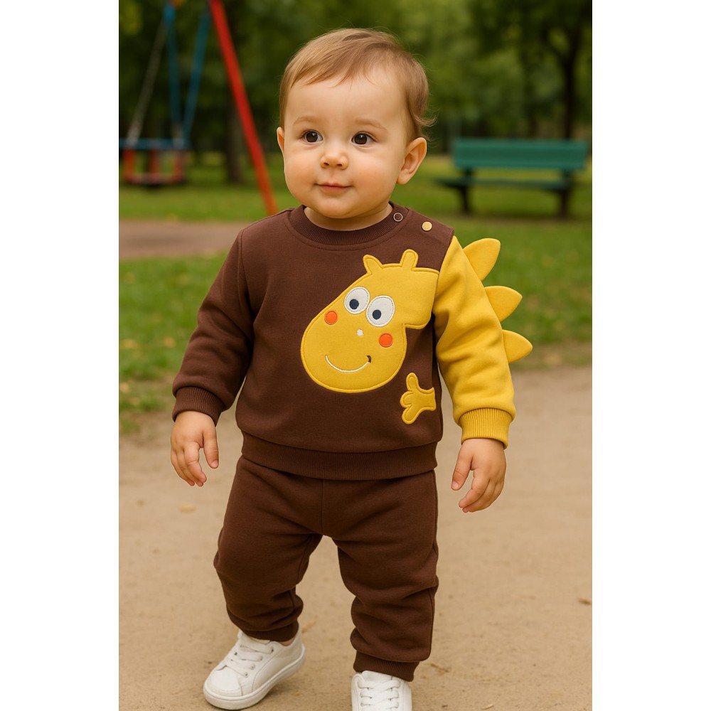 Βρεφικό Σετ Φόρμα με Φλις Για Αγόρι 9-24 Μηνών Καφέ