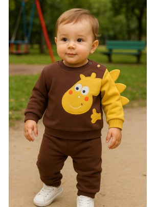 Βρεφικό Σετ Φόρμα με Φλις Για Αγόρι 9-24 Μηνών Καφέ