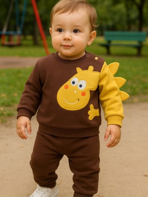 Βρεφικό Σετ Φόρμα με Φλις Για Αγόρι 9-24 Μηνών Καφέ