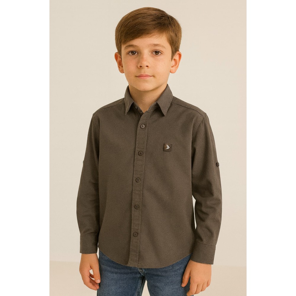 Παιδικό Πουκάμισο Για Αγόρι 7-11 Χρονών Καφε