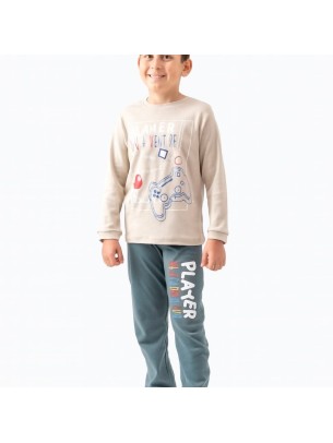 Παιδικό Σετ Πιτζάμα Για Αγόρι 6-10 Χρονών Μπεζ - Πετρόλ