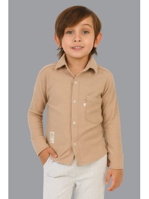 Παιδικό Πουκάμισο Για Αγόρι 5-12 Χρονών Ανοιχτό Καφέ