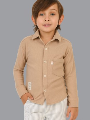 Παιδικό Πουκάμισο Για Αγόρι 5-12 Χρονών Ανοιχτό Καφέ
