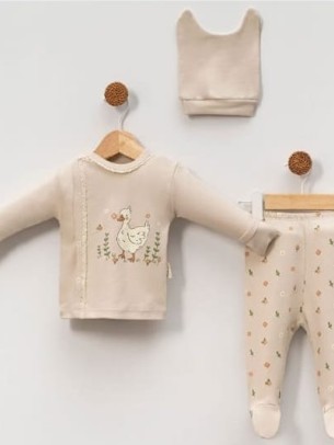 Σετ Νεογέννητο 3 Τμχ Για Κορίτσι 0-3 Μηνών Μπεζ