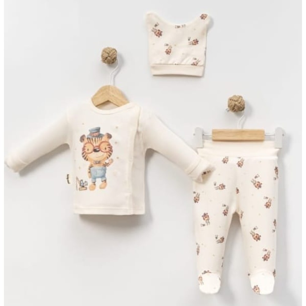 Σετ Νεογέννητο 3 Τμχ Για Αγόρι  0-3 Μηνών Εκρού