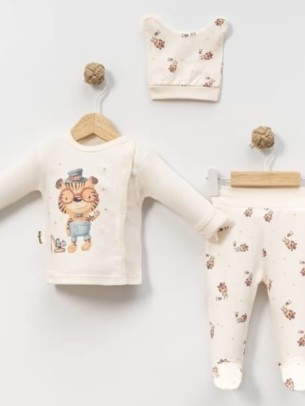 Σετ Νεογέννητο 3 Τμχ Για Αγόρι  0-3 Μηνών Εκρού