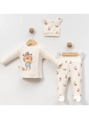 Σετ Νεογέννητο 3 Τμχ Για Αγόρι  0-3 Μηνών Εκρού