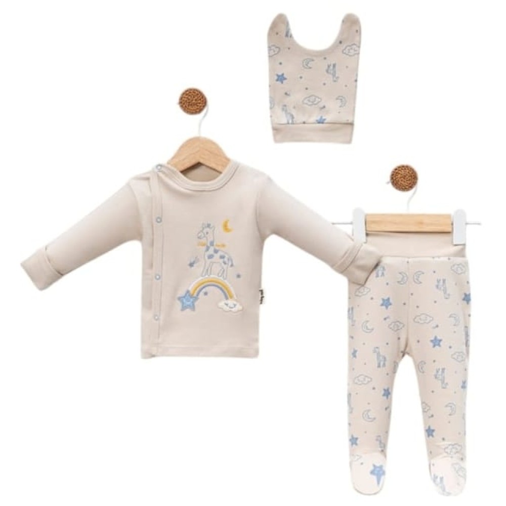 Σετ Νεογέννητο 3 Τμχ Για Αγόρι  0-3 Μηνών Μπεζ- Μπλε