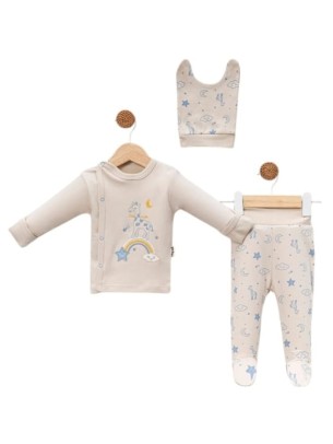 Σετ Νεογέννητο 3 Τμχ Για Αγόρι  0-3 Μηνών Μπεζ- Μπλε