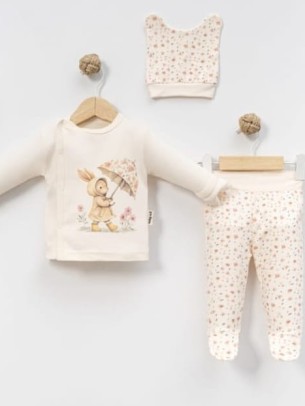 Σετ Νεογέννητο 3 Τμχ Για Κορίτσι 0-3 Μηνών Πούδρα