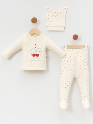 Σετ Νεογέννητο 3 Τμχ Για Κορίτσι 0-3 Μηνών Εκρού