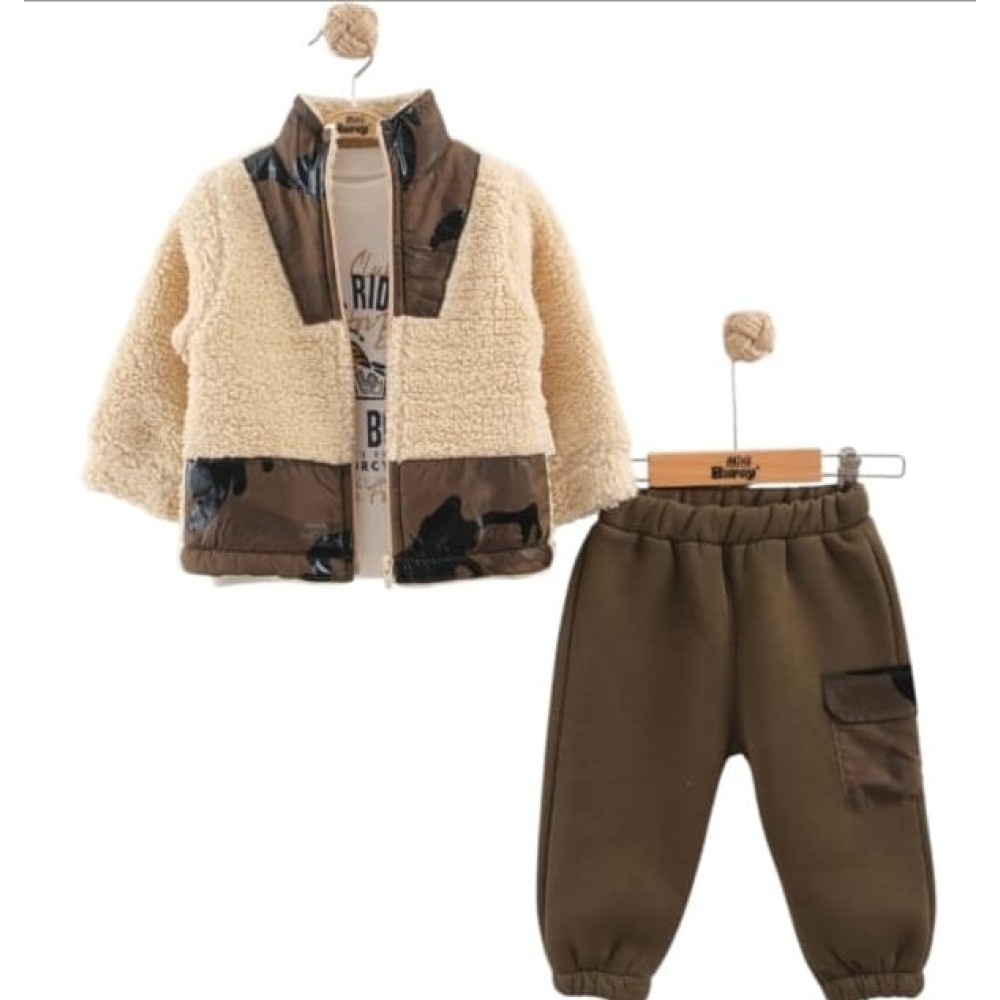 Βρεφικό Σετ με Φλις 3 Τμχ Για Αγόρι 6-24 Μηνών Χακί