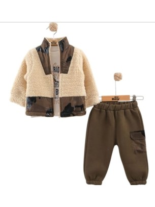 Βρεφικό Σετ με Φλις 3 Τμχ Για Αγόρι 6-24 Μηνών Χακί