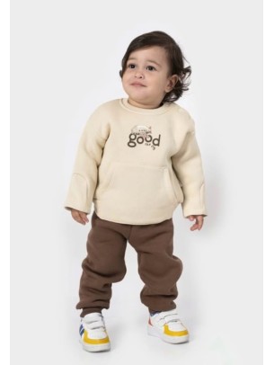 Βρεφικό Σετ Φόρμα με Φλις Για Αγόρι 6-24 Μηνών Εκρού - Καφέ