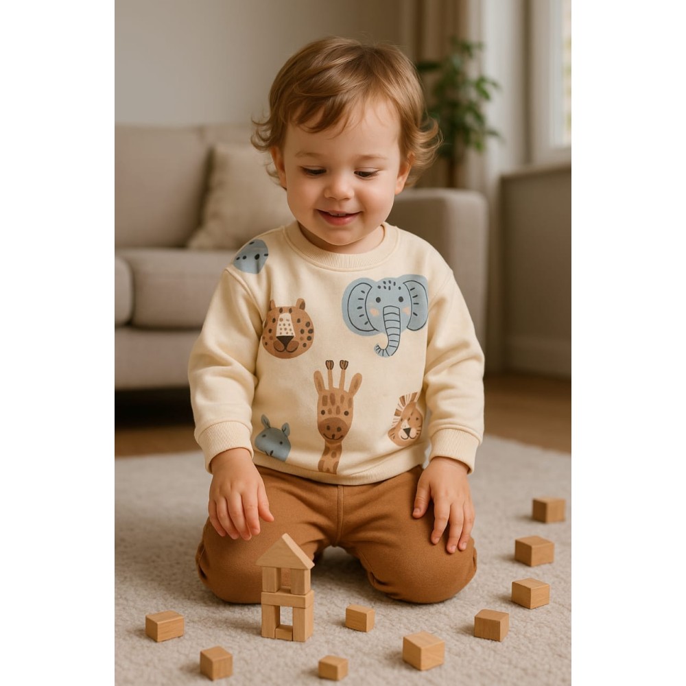 Βρεφικό Σετ Φόρμα με Φλις Για Αγόρι 6-24 Μηνών Καφέ