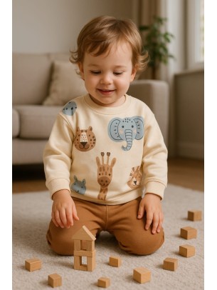 Βρεφικό Σετ Φόρμα με Φλις Για Αγόρι 6-24 Μηνών Καφέ