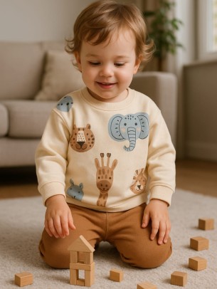 Βρεφικό Σετ Φόρμα με Φλις Για Αγόρι 6-24 Μηνών Καφέ