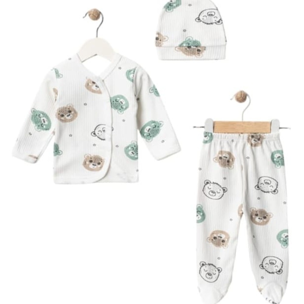 Σετ Νεογέννητο 3 Τμχ Για Αγόρι 0-3 Μηνών Λευκό - Πράσινο