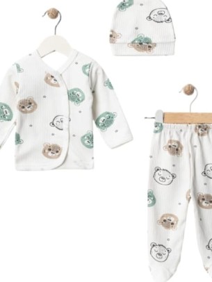 Σετ Νεογέννητο 3 Τμχ Για Αγόρι 0-3 Μηνών Λευκό - Πράσινο