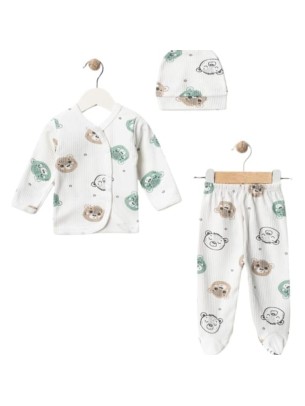 Σετ Νεογέννητο 3 Τμχ Για Αγόρι 0-3 Μηνών Λευκό - Πράσινο