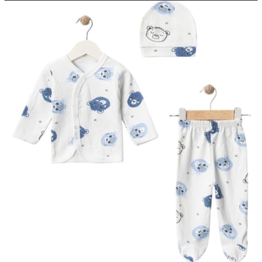 Σετ Νεογέννητο 3 Τμχ Για Αγόρι 0-3 Μηνών Λευκό - Μπλε