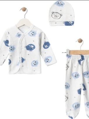 Σετ Νεογέννητο 3 Τμχ Για Αγόρι 0-3 Μηνών Λευκό - Μπλε