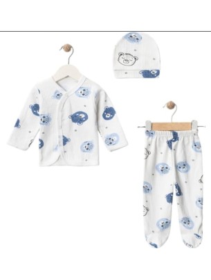 Σετ Νεογέννητο 3 Τμχ Για Αγόρι 0-3 Μηνών Λευκό - Μπλε