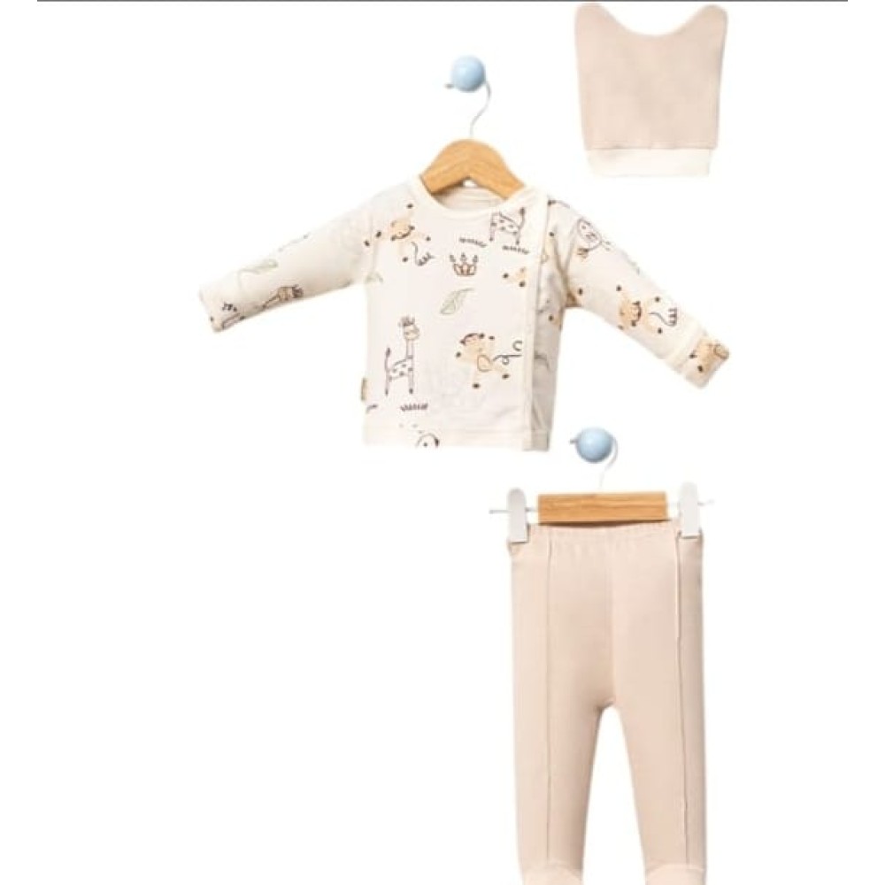 Σετ Νεογέννητο 3 Τμχ Για Αγόρι  0-3 Μηνών Μπεζ- Εκρού
