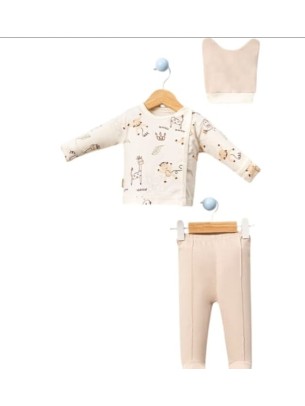 Σετ Νεογέννητο 3 Τμχ Για Αγόρι  0-3 Μηνών Μπεζ- Εκρού