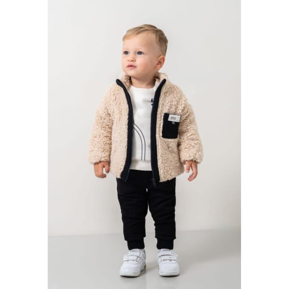 Βρεφικό Σετ με Φλις  Για Αγόρι 6-24 Μηνών Εκρού - Μαύρο