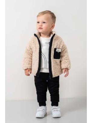 Βρεφικό Σετ με Φλις  Για Αγόρι 6-24 Μηνών Εκρού - Μαύρο