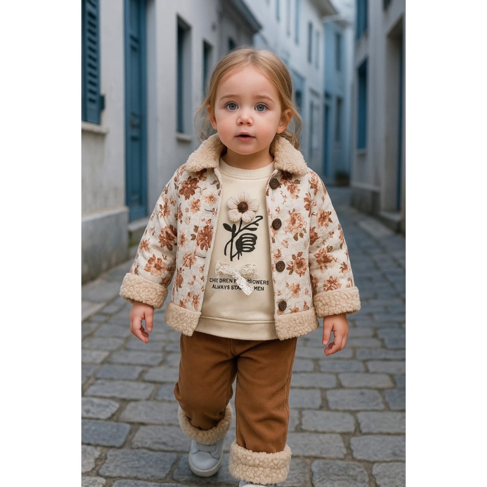 Βρεφικό Σετ με Φλις 3 Τμχ Για Κορίτσι 6-24 Μηνών Καφέ