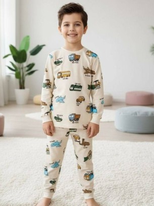 Παιδικό Σετ Πιτζάμα  Για Αγόρι 5-8 Χρονών Μπεζ