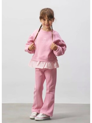 Παιδικό Σετ Φόρμα με Φλις Για Κορίτσι 3-6 Χρονών Ροζ