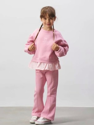 Παιδικό Σετ Φόρμα με Φλις Για Κορίτσι 3-6 Χρονών Ροζ