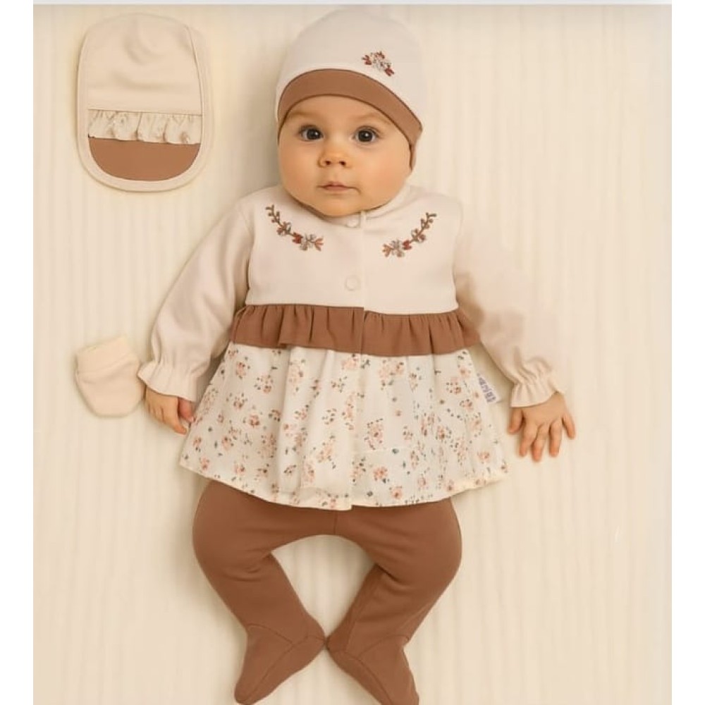 Σετ Νεογέννητο 5 Τμχ Για Κορίτσι 0-3 Μηνών Εκρού-Καφέ