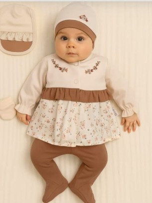 Σετ Νεογέννητο 5 Τμχ Για Κορίτσι 0-3 Μηνών Εκρού-Καφέ