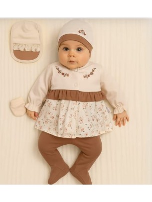 Σετ Νεογέννητο 5 Τμχ Για Κορίτσι 0-3 Μηνών Εκρού-Καφέ