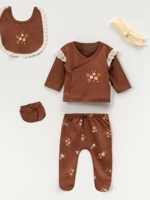 Σετ Νεογέννητο 5Τμχ Για Κορίτσι 0-3 Μηνών Καφέ