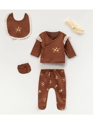 Σετ Νεογέννητο 5Τμχ Για Κορίτσι 0-3 Μηνών Καφέ