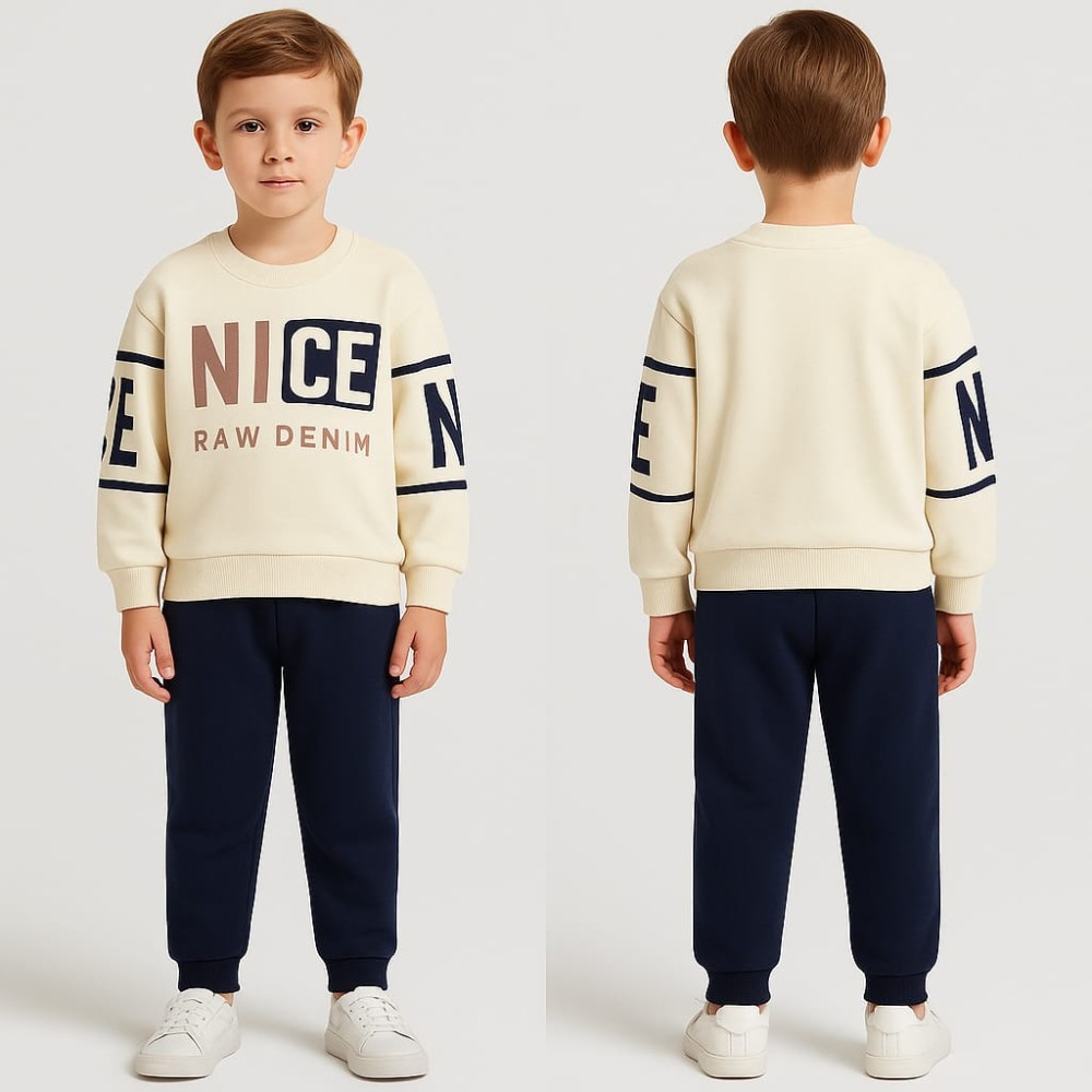 Παιδικό Σετ Για Αγόρι 3-7  Χρονών Εκρού-Σκούρο Μπλε