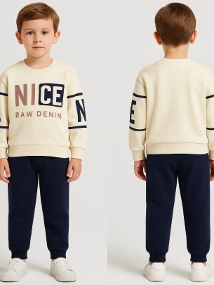 Παιδικό Σετ Για Αγόρι 3-7  Χρονών Εκρού-Σκούρο Μπλε