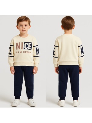 Παιδικό Σετ Για Αγόρι 3-7  Χρονών Εκρού-Σκούρο Μπλε