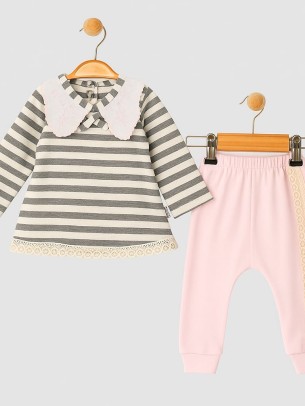 Βρεφικό Σετ Φόρμα Για Κορίτσι 3-12 Μηνών Γκρι- Σομόν