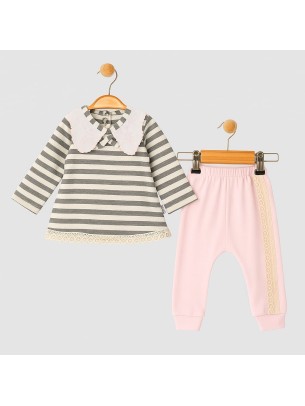 Βρεφικό Σετ Φόρμα Για Κορίτσι 3-12 Μηνών Γκρι- Σομόν