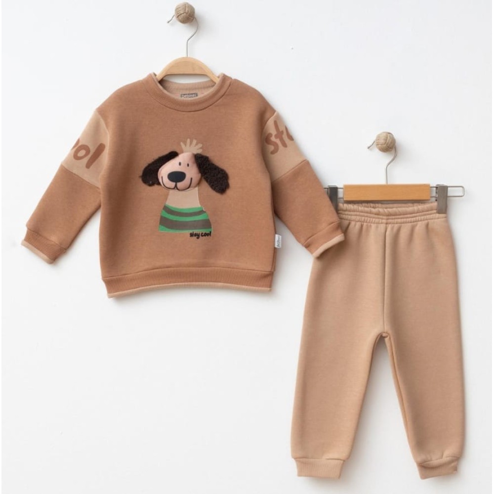 Βρεφικό Σετ Φόρμα με Φλις Για Αγόρι 6-24 Μηνών Καφέ