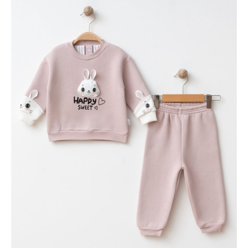 Βρεφικό Σετ Φόρμα με Φλίς  Για Κορίτσι 6-24 Μηνών Ρόζ